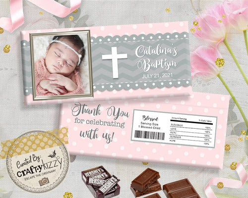 pink baptism candy wrapper