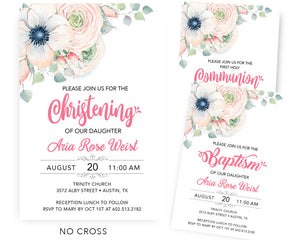 Floral Baptism Invitations - Girl Holy Communion Invitation - First 1st Holly Communion - Naming Day - Dedication - LDS JW Baptism