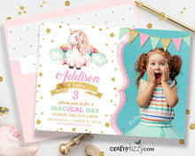 Unicorn Birthday Party Invitation - Pink and Gold Unicorn Invitations - Girl Rainbow Unicorn Birthday Party