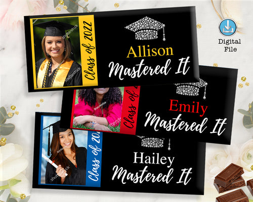 Mastered It Graduation Party Gift - Candy Bar Graduation Wrappers - Chocolate Bar Favors - College Party Favor Label - Masters Program Personalized