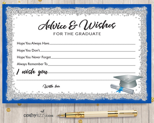 Blue and Silver Graduation Advice Cards for the Graduate - DIY High School or College Party Favor INSTANT DOWNLOAD - CraftyKizzy