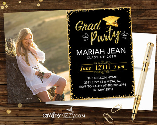 2020 Graduation Party Invitation - High School Grad - College Graduation Invitations - Grad Party Printable Gold and Black or Choose Your Color - CraftyKizzy