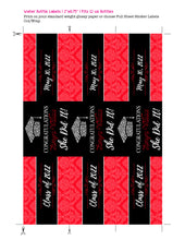Graduation Water Bottle Wrapper - Congratulations Grad Party Favors - She Did It! Black Red Blue Gold Labels - Personalized
