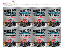 Red Monster Truck Birthday Thank You Tags - Monster Truck Party Favor Gift Tags - INSTANT DOWNLOAD - CraftyKizzy