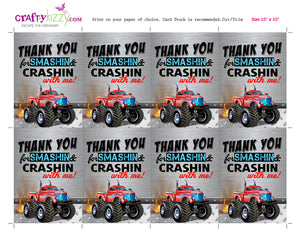 Red Monster Truck Birthday Thank You Tags - Monster Truck Party Favor Gift Tags - INSTANT DOWNLOAD - CraftyKizzy