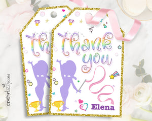 Gymnastics Thank You Tags - Tumble and Play Birthday Tag - Printable Gymnastic Gift Tags - Rainbow Gymnastic Favors - INSTANT DOWNLOAD