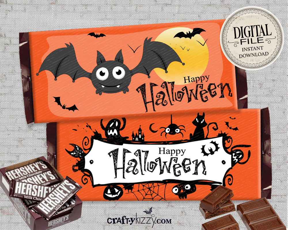 Halloween Chocolate Bar Wrapper Printable Favors - Happy Halloween Hershey's Bar Label - Classroom Trick or Treat Favor - INSTANT DOWNLOAD