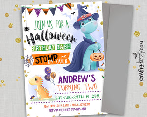 Halloween Birthday Invitation Dinosaur Invitation for kids Fall Birthday Invitations