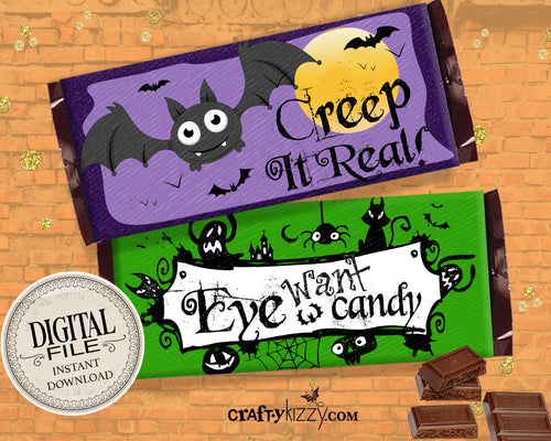 Halloween Chocolate Bar Wrapper Printable Favors - Happy Halloween Hershey's Bar Label - Classroom Trick or Treat Favor - INSTANT DOWNLOAD