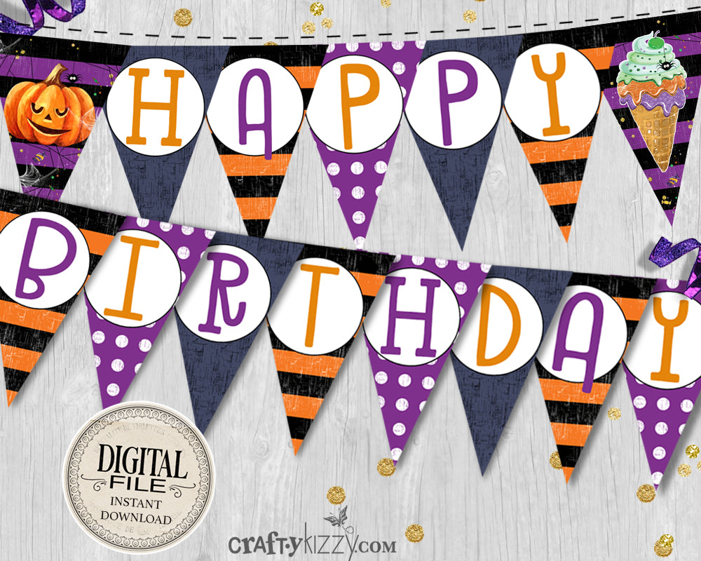Halloween Happy Birthday Banner - Printable Kids Halloween Banner – CraftyKizzy for Happy Halloween Banner Printable Free