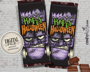 Frankenstein Halloween Chocolate Bar Wrapper - Printable Candy Bar Favors - Halloween Party Hershey's Bar Wrappers - Classroom Favors - INSTANT DOWNLOAD