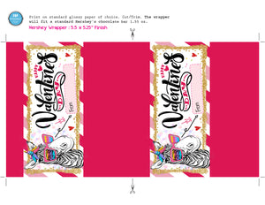 Valentine's Day Candy Bar Wrapper - Zebra Hershey's Chocolate Bar Wrapper - Animal Valentines Day Party Favors - Classroom Card - INSTANT DOWNLOAD
