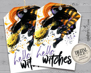 Hello Witches Party Favor Tags - Printable Halloween Witch Gift Tags - Witches Brew Cocktail Party - Block Party Favor - INSTANT DOWNLOAD