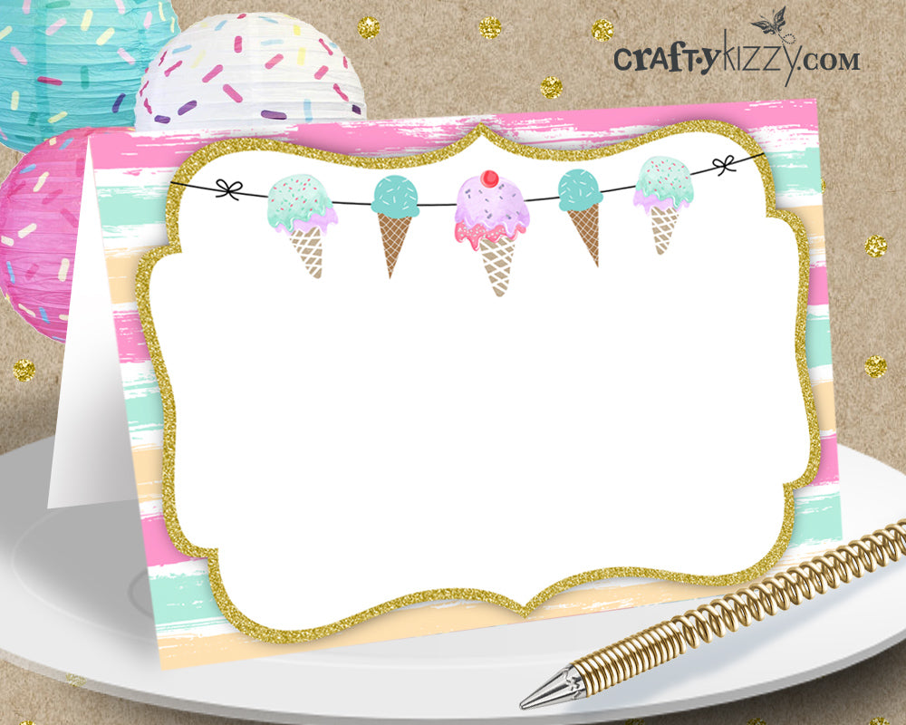 Ice Cream Table Tents Printable Food Tents Ice Cream Table Decorations - Place Cards - Buffet Card - INSTANT DOWNLOAD - CraftyKizzy