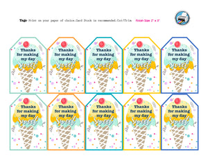 Boy Ice Cream Party Favor Tags - Girl Ice Cream Thank You Tags - Birthday Party Favors Personalized Ice Cream Tag #9999