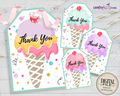 Ice Cream Thank You Favor Tags - Triple Scoop Party Favors - Ice Cream Tag - Party Decor - INSTANT DOWNLOAD #9999