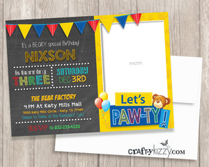 Teddy Bear First Second or Third Birthday Invitation - 1st Birthday Invite Printable Girl Boy - CraftyKizzy