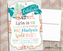 Young Wild and Three Joint Woodland Birthday Invitations - Printable Wild One Tribal Invitation - Tribal Fox - CraftyKizzy