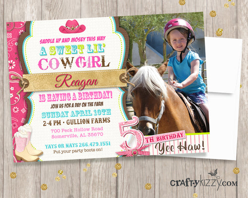 Cowgirl Invitation - Pink Cowgirl Birthday Party Invite - Hat Boots Saddle Up Horse Girl Invitation - CraftyKizzy
