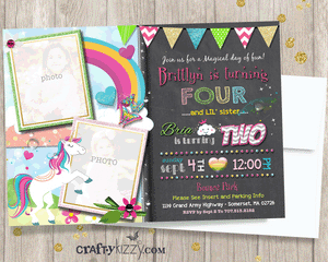 Joint Rainbows and Unicorns Birthday Invitation - Unicorn Magical Party Invitations - CraftyKizzy