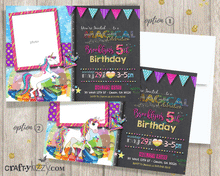 Unicorn Girl Birthday Invitation - Unicorns & Rainbows Girls Invitations Printable Twins Birthday Invite Twin - CraftyKizzy