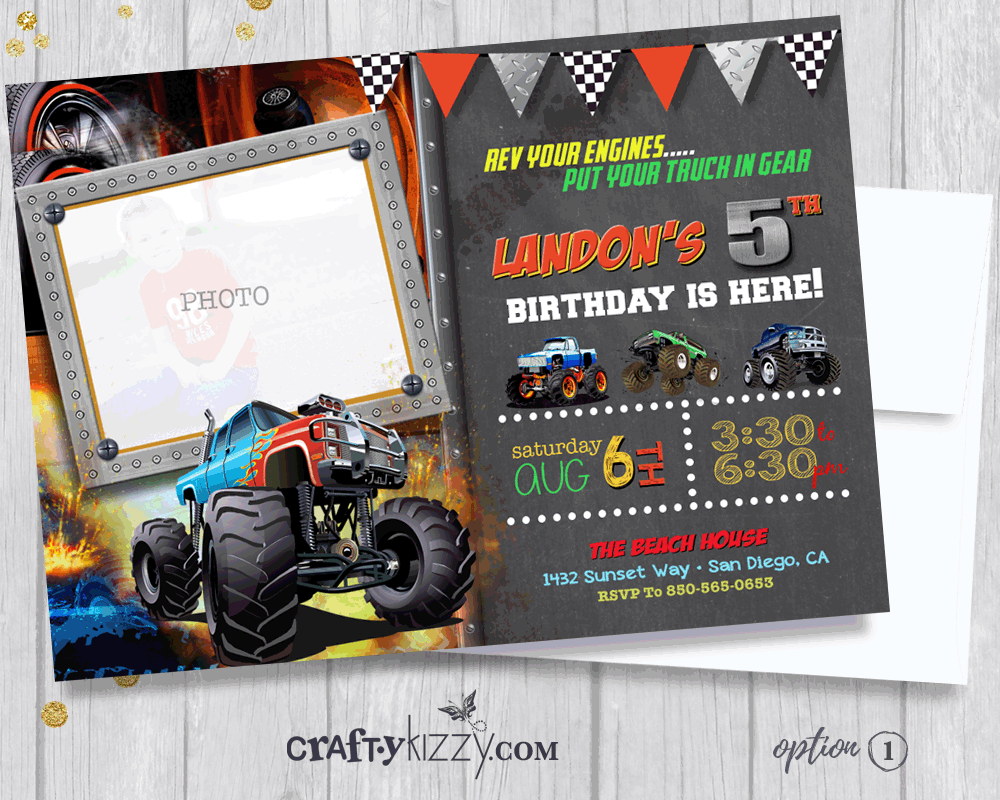 Monster Truck Birthday Invitation - Off-Roading Birthday Party Invitations - Mudders Party – CraftyKizzy for Free Printable Monster Jam Invitations