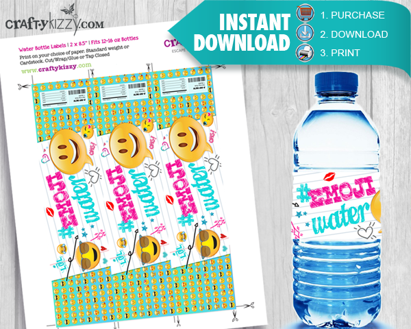 EMOJI Water Bottle Labels Birthday Party Printable Labels DIY Party Favor Decoration INSTANT DOWNLOAD - CraftyKizzy