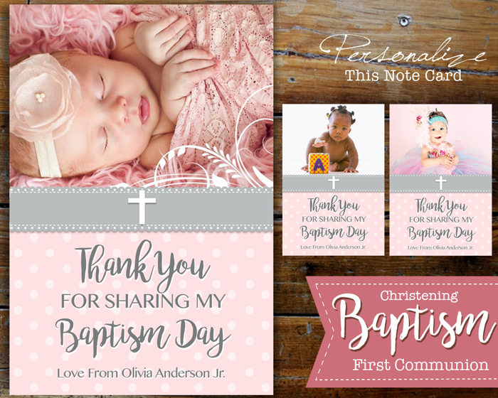 Pink Girl Baptism Photo Thank You Card - First Communion Christening -  Printable Digital File Personalized Note Card - Single Child or Twins –  CraftyKizzy