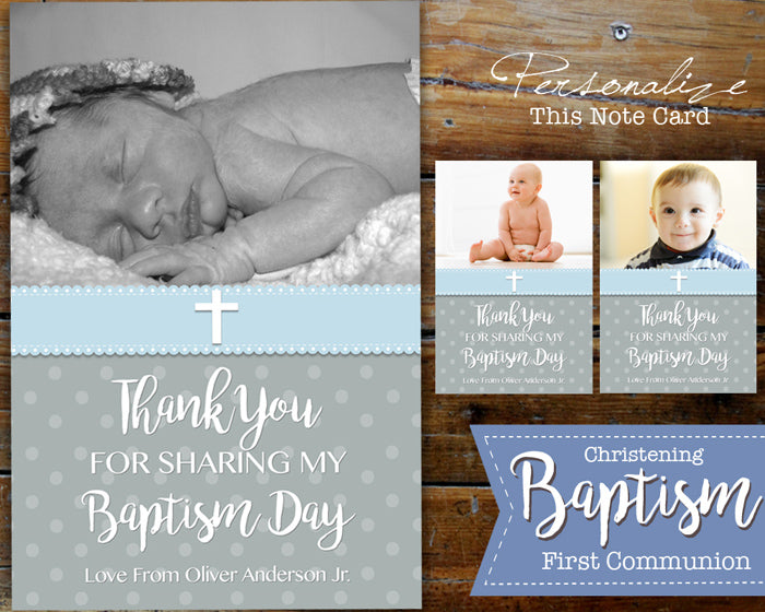 Boy First Communion Photo Thank You Card - Baptism Christening - Printable Digital File Blue Twins - CraftyKizzy