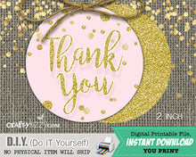 Pink & Gold Glitter Confetti Thank You Favor Tags - Baby or Bridal Shower Favors Wedding Tags 2 inch Circles - INSTANT DOWNLOAD - CraftyKizzy