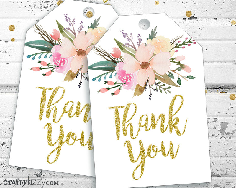 Watercolor Floral Thank You Tags - Baby Shower Bridal Shower Thank You - Birthday Thank You Tags - INSTANT DOWNLOAD - CraftyKizzy