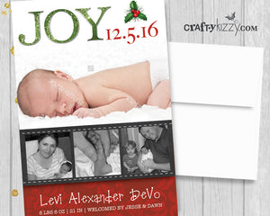 Christmas Birth Announcement Card - Joy Birth Announcement Card - Photo Card - Holiday Printable File - CraftyKizzy