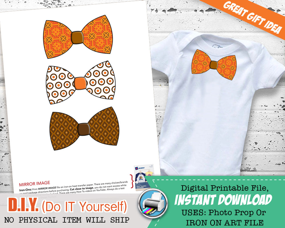 First Thanksgiving Boy Fall Bow Tie Iron On Shirt - 1st Halloween Bow Tie - Little Man Bow Tie - Boho Hipster Iron Ons - INSTANT DOWNLOAD - CraftyKizzy