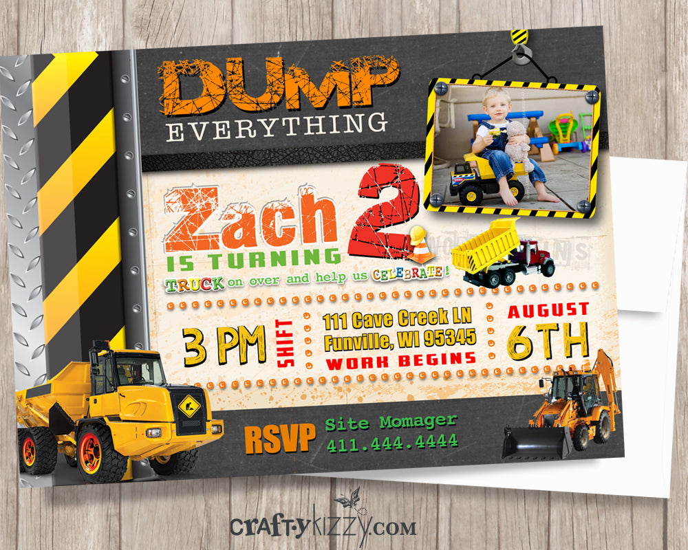Dump Everything Boy Construction Birthday Invitation - Construction Birthday Party - Under Construction Invitations - CraftyKizzy