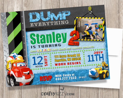 Construction Pool Party Birthday Invitation - Boy Construction Birthday Party -  Invitations - CraftyKizzy