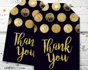 Wedding Gold and Black Thank You Favor Tags - Bridal Shower Tag - Baby Shower - Birthday Tags - INSTANT DOWNLOAD - CraftyKizzy