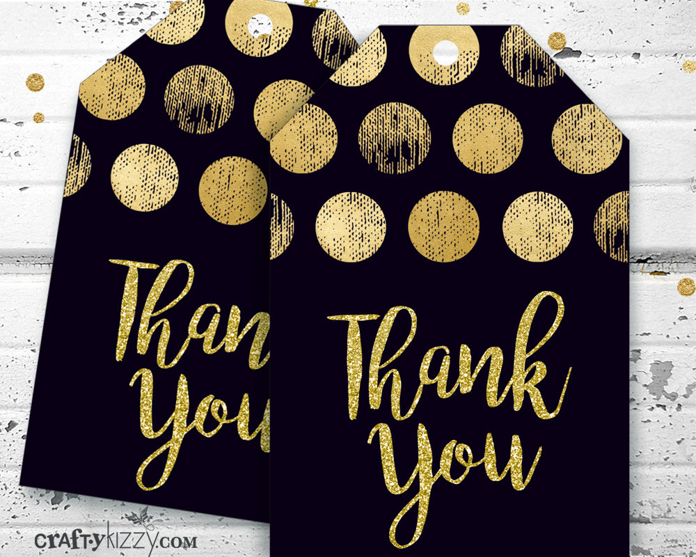 Wedding Gold and Black Thank You Favor Tags - Bridal Shower Baby