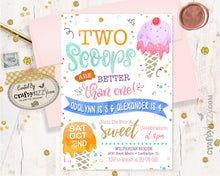 Joint Ice Cream Birthday Invitations - Two Scoops Are Better Than One Twins First Birthday - Girl Ice Cream Second Birthday Invitation