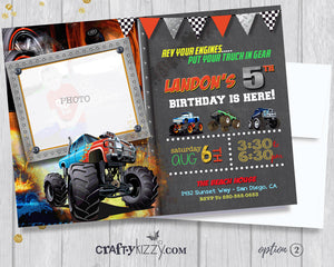 Orange Monster Truck Boy Birthday Invitation - Off-Roading Birthday Party Invitations - Mudders Party - CraftyKizzy