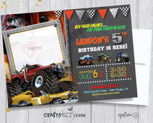 Orange Monster Truck Boy Birthday Invitation - Off-Roading Birthday Party Invitations - Mudders Party - CraftyKizzy