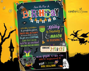 Halloween Joint Birthday Invitation - Sibling Halloween Costume Party Invitations - Kids Halloween Party Printable - CraftyKizzy