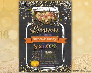 Sweet Sixteen Fall Birthday Invitation - Halloween Sweet 16 Invites - Girls 16th Birthday Rustic - Sweet & Scary Sixteenth Birthday Invitation - CraftyKizzy