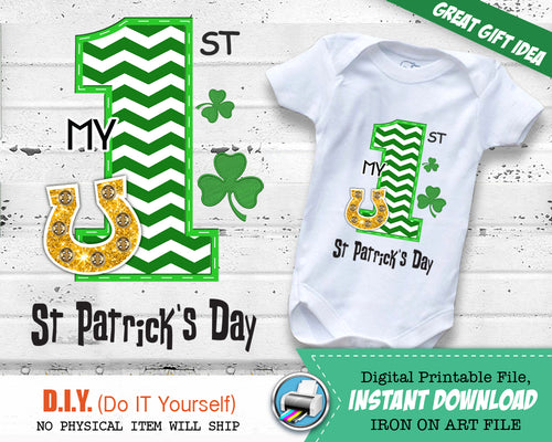 My First St Patrick's Day Iron On Printable Outfit - Boy Transfer Decal - Digital St Paddy's - Gold Horse Shoe - INSTANT DOWNLOAD - CraftyKizzy