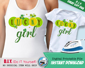 St Patricks Day Lucky Girl Shirt - Printable Iron On Tshirt Outfit - Green Glitter Shamrock - St Patrick's - INSTANT DOWNLOAD - CraftyKizzy