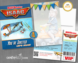 Vintage Airplane Birthday Invitation - Boarding Pass Airplane Party Invite - Planes Time Flies Invitation First Second Third Birthday Invitation - CraftyKizzy