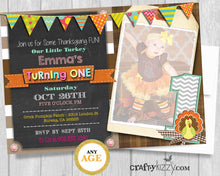 Our Little Turkey Is Turning Two Birthday Invitation - Boy 2nd Birthday Invitation Gobble Gobble Gobble Orange Yellow Rustic Fall Party