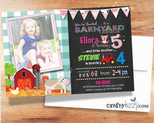 Barnyard Sibling Birthday Invitations - Joint Party Farm Animals and Tractors Invite - Barnyard Invitation - Girl Boy Girls Boys - CraftyKizzy