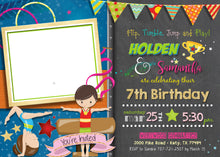 Sibling Gymnastics Joint Birthday Invitations - Double Gymnast Party Invitation - Flip Tumble Jump and Play Invite with Photo Boy Girl - CraftyKizzy