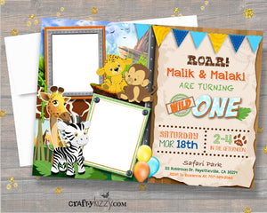 Joint Zoo Animal Birthday Invitation - Twins Safari Birthday Invitations - Wild One Birthday Invitation - Safari Ticket - CraftyKizzy