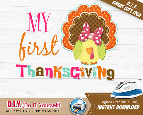 My First 1st Thanksgiving Fall Outfit Iron On Shirt - Appliqué Embroidery Design Printable - INSTANT DOWNLOAD - CraftyKizzy